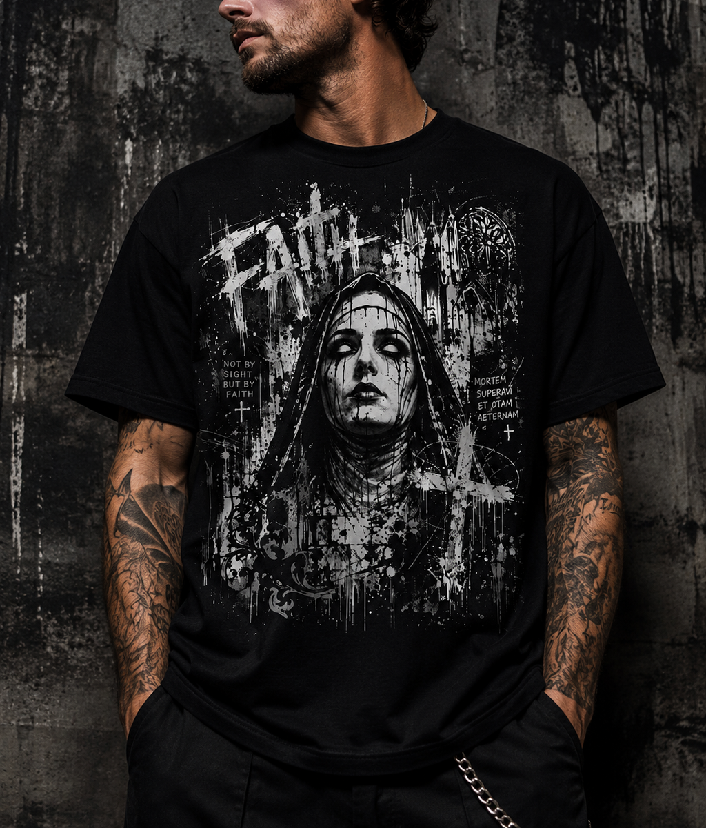 Grunge Gothic Nun Portrait T-shirt