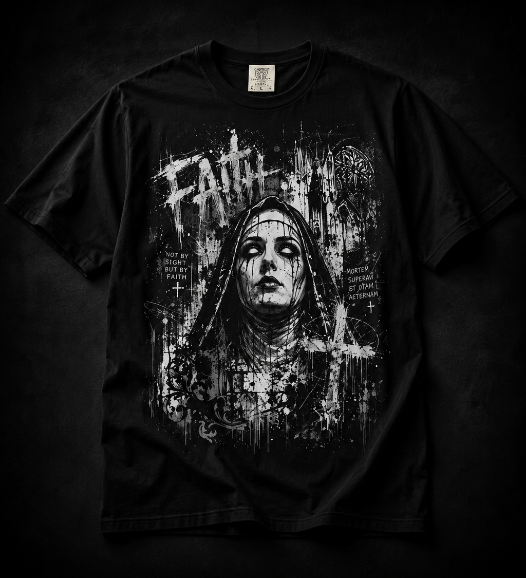 Grunge Gothic Nun Portrait T-shirt