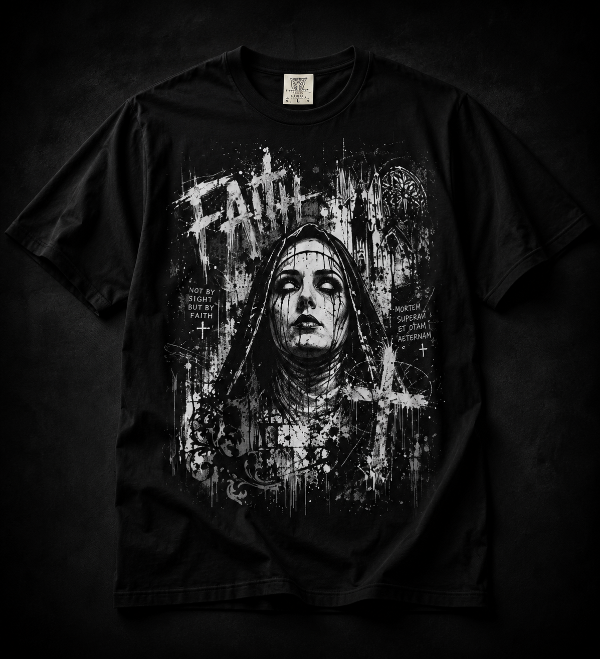 Grunge Gothic Nun Portrait T-shirt