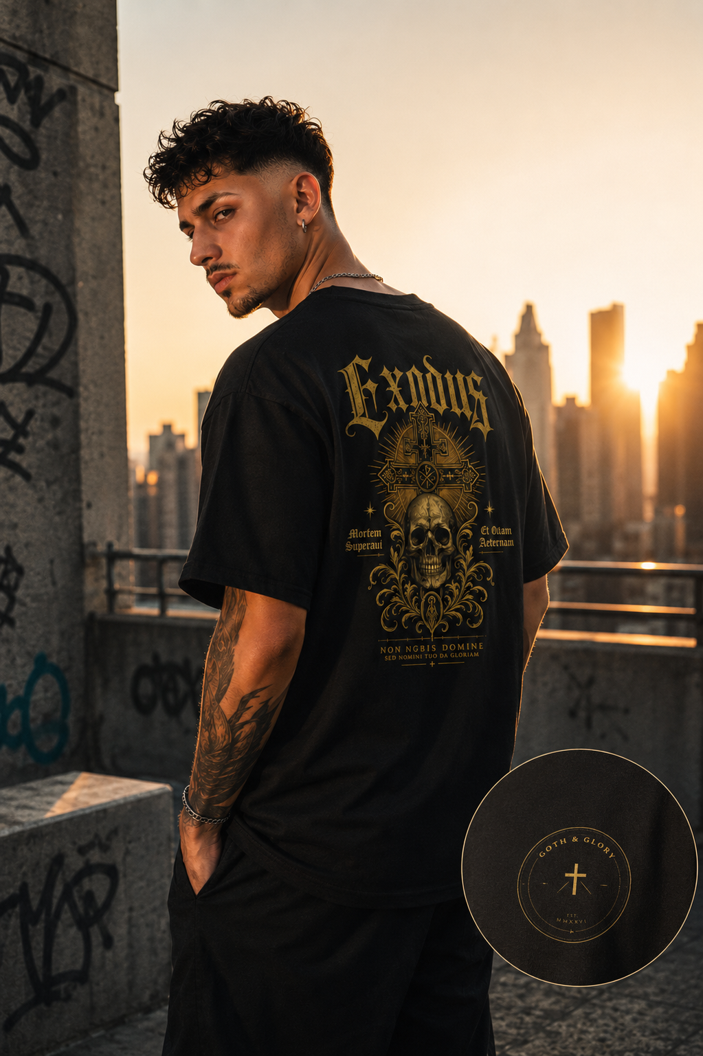 Black Exodus Tee Gothic Cross Skull