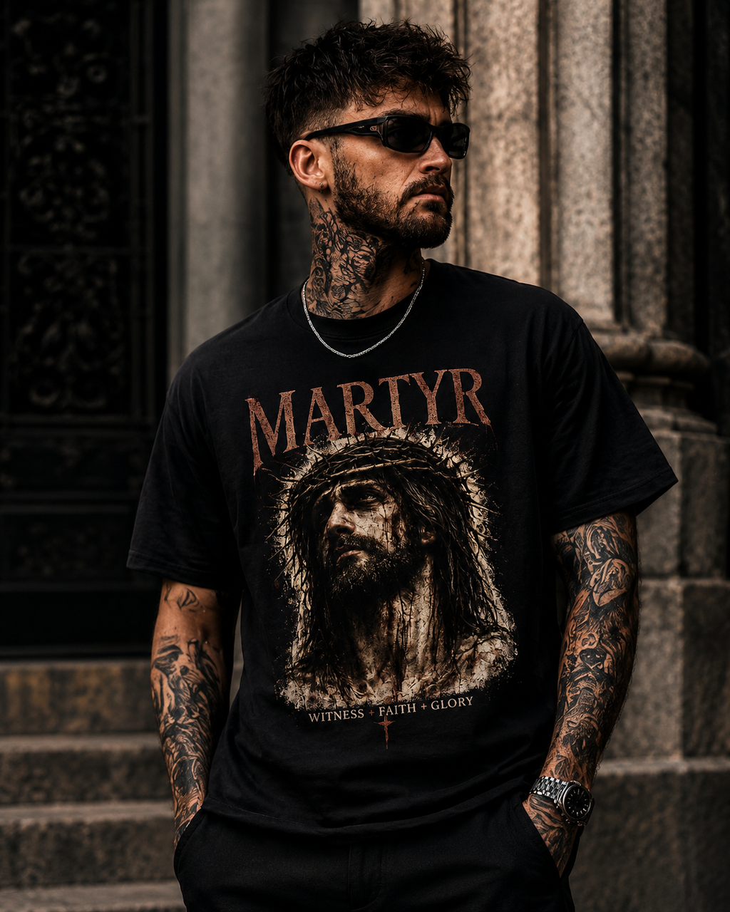 Martyr Jesus Portrait T-Shirt — 'Martyr' Faith Graphic Tee